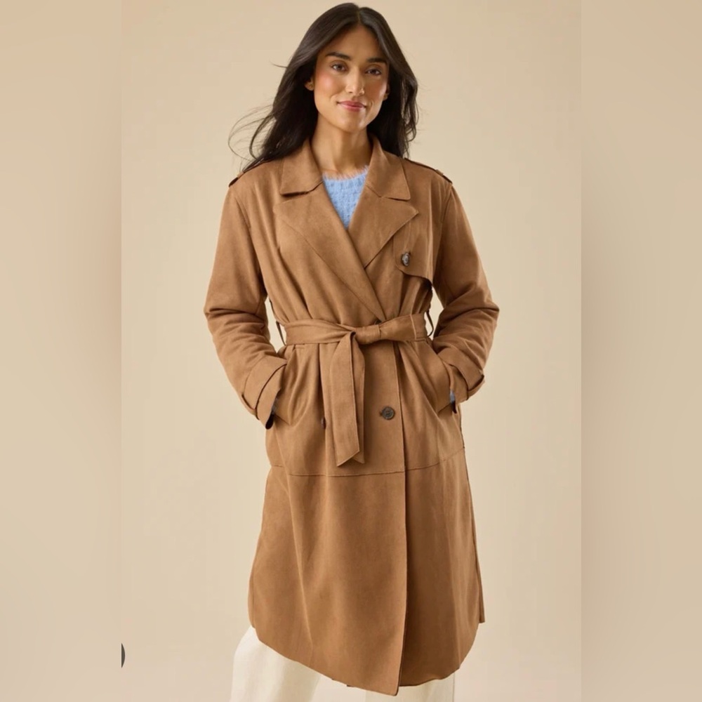 Altar’d State Women's Faux Suede Tan Trench Coat